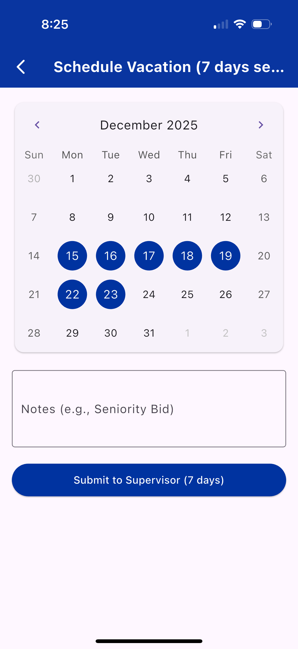 ShiftSync Selected Days
